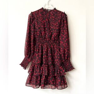 TopShop Black Shooting Star Girly Long Sleeve Ruffled Zip Dress 4 Tall